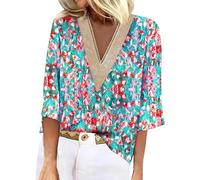 Tunique Femme Soldes Chemise Blanche Femme Chic Et ÉLéGant Tee Shirts De Noel Manche Longue Col V Tunique Fleurie en Soie Haut Vert Fonce VêTements Grande Taille Vetement pour Femmes Lin Elastane