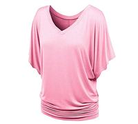 Tunique Grande Taille Femme à Manches Chauve-Souris- Tee Shirt Sexy-Haut Femme élasticité Loisirs Léger Respirant Chemisers Simple Couleurs Pures pour Plage Travail Plissé Colorés Loose Tops