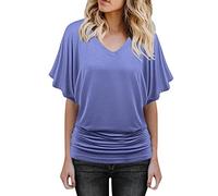 Tunique Grande Taille Femme à Manches Chauve-Souris- Tee Shirt Sexy-Haut Femme élasticité Loisirs Léger Respirant Chemisers Simple Couleurs Pures pour Plage Travail Plissé Colorés Loose Tops