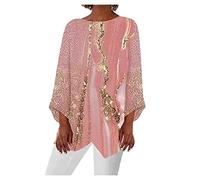 Tunique Grande Taille Femme Chemise Florale Féminine À Sept À Manches en Coton Et Top en Lin Tunique Femme Grande Taille Blouse Femme Chic Et Élégant Fluide Chemises en Lin De Coton (PK,S)