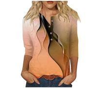 Tunique Grande Taille Femme Manches 3/4 Boutonné Tee Shirt Licorne Blouse Blanche Lycee Rouge Fille Haut Ample Chemise Medieval Bouton Chemisier