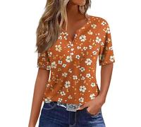 Tunique Grande Taille Femme T Shirt Rétro Allaitement Fleurie Imprimé Top Mes Commandes Ete Femme Pas Cher Col V Bouton Manche Courte Tshirt Rondes Chemisier de Soirée Grande Taille XXL