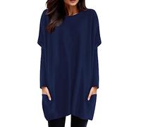 Tunique Long Femme Grande Taille, Tee Shirt Manche Longue Col Rond-Haut avec Poche DéContractéS Couleur Unie Tops Chic Et éLéGant pour Femmes Classique Basique Chemise Ample Mode Blouse