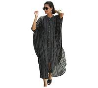 Tunique Longue Femme été Grande Taille Boho Chic Robe avec Bouton Devant Caftan Indien Africain Kaftan Long Kimono Ethnique Cache Maillot de Bain Poncho Pareo Plage Bikini Cover Up ZSCPDN0486BKTW