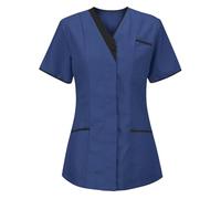 Tunique Médicale Femme Col en V Blouse Medicale Femmes Personnalisé Manche Courte Uniforme de Travail Infirmiere Uniforme Esthéticienne Professionnelle D'infirmière Blouse Personnalisé avec Photo