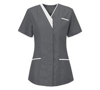 Tunique Médicale Femme Col en V Infirmière Blouse de Travail Manche Courte Uniforme Tenue Infirmiere Femme Professionnelle Uniforme D'Infirmière Uniforme de Travail Femme Esthéticienne Couleur Unie