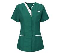 Tunique MéDicale Femme Col en V Manche Courte Blouse Infirmiere Uniforme De Travail Haut Et Pantalon Tenue Aide Soignante Professionnelle EsthéTicienne VêTement Lavables Durables Ensemble