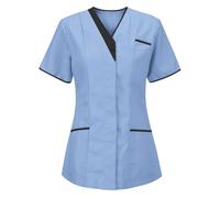 Tunique MéDicale Femme Col en V Manche Courte Blouse Infirmiere Uniforme De Travail Haut Et Pantalon Tenue Aide Soignante Professionnelle EsthéTicienne VêTement Lavables Durables Ensemble