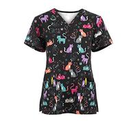 Tunique Médicale Femme Col en V Manche Courte Uniforme De Travail Blouse Infirmiere Femme Professionnelle Uniforme Imprimé D'infirmière Uniforme De Travail Femme Esthéticienne