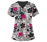 Tunique Médicale Femme Col en V Manche Courte Uniforme De Travail Blouse Infirmiere Femme Professionnelle Uniforme Imprimé D'infirmière Uniforme De Travail Femme Esthéticienne