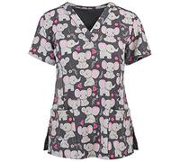 Tunique Médicale Femme Col en V Manche Courte Uniforme De Travail Blouse Infirmiere Femme Professionnelle Uniforme Imprimé D'infirmière Uniforme De Travail Femme Esthéticienne