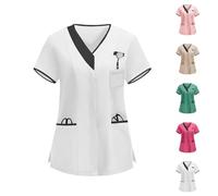 Tunique Médicale Femme Manche Courte Uniforme De Travail Blouse Medicale Tenue Uniforme D'infirmière Blouse Estheticienne Professionnelle d'été Vêtements de Travail et Uniformes Grande Taille