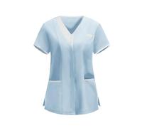 Tunique Médicale Femme Manches Courtes Uniforme de Travail Couleur Unie Blouse Infirmiere Professionnelle Esthéticienne Haut Aide Soignante Vêtement Lavables Durables Lâche Respirant Été Chic