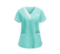 Tunique Médicale Femme Manches Courtes Uniforme de Travail Couleur Unie Blouse Infirmiere Professionnelle Esthéticienne Haut Aide Soignante Vêtement Lavables Durables Lâche Respirant Été Chic