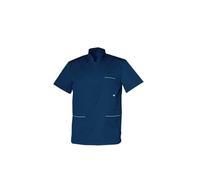 Tunique médicale Homme et Femme, Manches Courtes, Col Officier, Polyester Coton recyclé (FR/ES, Alpha/Lettres, L, Taille Normale, Taille Normale, Bleu Marine)
