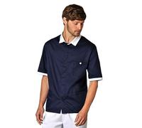 Tunique médicale Homme Veste de Travail Manches Courtes col et Revers de Manches contrastés Polyester Coton épais (FR/ES, Alpha/Lettres, TG, Taille Normale, Taille Normale, Bleu)