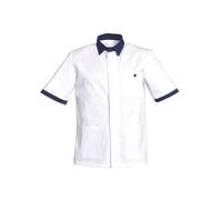 Tunique médicale Homme Veste de Travail Manches Courtes col et Revers de Manches contrastés Polyester Coton épais (FR/ES, Alpha/Lettres, M, Taille Normale, Taille Normale, Blanc)
