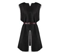 Tunique médiévale Ailrik avec bordure pour homme à manches courtes Viking Chemise pour carnaval, X - noir, XXL