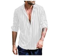 Tunique Medievale Homme Hommes Printemps Eté Rayé Casual LâChe Chemises Manches Longues Chemisier Chemises pour Moi (White, XL)