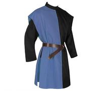 Tunique médiévale Viking pour homme, couleur contrastée, haut de costume de guerrier, bleu et noir, taille XL