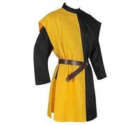 Tunique médiévale Viking pour homme, haut de costume de chevalier de couleur contrastée, jaune et noir, taille L