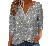 Tunique Noël Femme Élégants Paillettes Chemisiers Casual À Manches Longues T-Shirts lâche Top Blouse à Paillettes Doux Haut DéContractée Retro Tunique Sequins