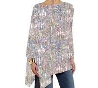 Tunique Noël Femme Hauts à Sequins Disco Blouse Paillettes Chemisier Casual à Manches Longues T-Shirts Brillante Tunique Blouse Party Blouses décontracté Retro Pullover