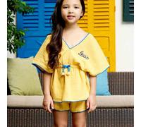 Tunique Plage Avec Short Assorti Love Jaune Bleu Roi 13/14A