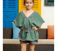 Tunique Plage Avec Short Assorti Love Kaki Rose Fuchsia 2/3A