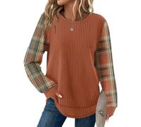 Tunique pour femme - Col rond - Pull ample - Décontracté - En tricot gaufré - Basique - Bloc de couleurs - T-shirt élégant - T-shirt tendance à manches longues, 03-safran, S