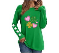 Tunique pour femme - Grande taille - T-shirt à manches longues - T-shirt surdimensionné pour la Saint-Patrick - T-shirt trèfle porte-bonheur - Trèfle irlandais - Col rond - Haut ample d'été