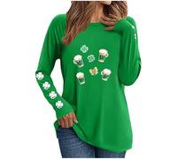 Tunique pour femme - Grande taille - T-shirt à manches longues - T-shirt surdimensionné pour la Saint-Patrick - T-shirt trèfle porte-bonheur - Trèfle irlandais - Col rond - Haut ample d'été