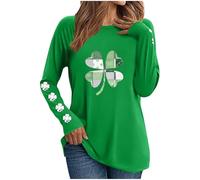 Tunique pour femme - Grande taille - T-shirt à manches longues - T-shirt surdimensionné pour la Saint-Patrick - T-shirt trèfle porte-bonheur - Trèfle irlandais - Col rond - Haut ample d'été