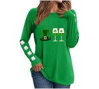 Tunique pour femme - Grande taille - T-shirt à manches longues - T-shirt surdimensionné pour la Saint-Patrick - T-shirt trèfle porte-bonheur - Trèfle irlandais - Col rond - Haut ample d'été
