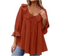 Tunique trapèze à manches mi-longues pour femme - Col à volants - Grande taille - Automne et hiver - Pull ample et élégant - Pull uni - Pull pour femme - Pour la maison, les sorties décontractées, 02