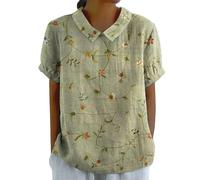 Tuniques de mariage en lin Haut en lin à manches 3/4 T-shirts décontractés à col en V pour femme Imprimés floraux Tunique quotidienne