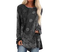 Tuniques pour femmes UK à manches longues et col rond - Chemises décontractées ethniques à fleurs - Sweat-shirts hippies mignons - T-shirts bohèmes - Hauts de style ethnique - Robes décontractées