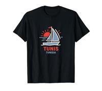 Tunis Tunisie Voilier Coucher de Soleil T-Shirt Graphique avec Valeur, Homme, Noir, M
