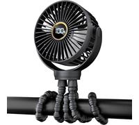 TUNISE Ventilateur pour poussette, rechargeable clip, moteur sans balais silencieux, écran LED, 3 vitesses, rotation 360°, trépied flexible amovible, usage main table, poussette tapis de course