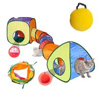 Tunnel 3 en 1 pour chat d'intérieur et d'extérieur avec 2 balles suspendues, enclos pour chat - Tente pliable avec sac de rangement pour intérieur et extérieur - Arc-en-ciel