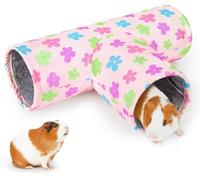 Tunnel à 3 Voies Lavable Pliable pour Cochon d’Inde Tunnel de Hamster Portable Doublure Peluche Jouet de Tube à Explorer pour Hamster Abri Secret pour Cobaye Chinchilla Lapin, Fleurs (3 Voies)
