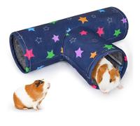 Tunnel à 3 Voies Lavable Pliable pour Cochon d’Inde Tunnel de Hamster Portable Doublure Peluche Jouet de Tube à Explorer pour Hamster Abri Secret pour Cobaye Chinchilla Lapin, Étoiles (3 Voies)