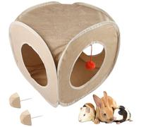 Tunnel carré pour cochon d'Inde - Tunnel pliable avec pompon en peluche - Pour petit lapin, hamster, hérisson, gerbille - Jouer et cacher - 2 molaires - Pierre