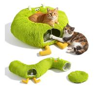 Tunnel Chat 3 en 1 avec Panier Chat Lavable & Pompon, Grand Lit Chat & Niche Pliable Design Monstre, 2 Entrées, Cachette & Jouet Interactif pour Chaton, Chiot, Lapin & Furet (85x75x27cm)