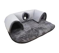Tunnel d'aventure en polyester pour chats avec rembourrage réduisant le bruit, structure repliable pour divertissement en intérieur en forme de U