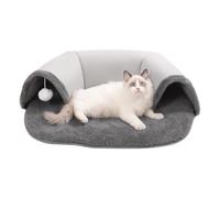 Tunnel de donut pour chat, grotte de coucou chaude avec boule en peluche blanche, abri de condo spacieux, tunnels interactifs pour chats d'intérieur, fournitures pour animaux de compagnie d'hiver