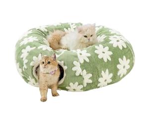 Tunnel de jeu pour chat | Jouet en peluche lavable avec boule, motif floral, tunnel interactif pour chat - pour ramper, griffer, faire ses dents, , lapin intérieur et extérieur