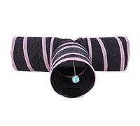 Tunnel de Jeu pour Chats 3 Voies Pliable, Jouet Interactif avec Balle pour Chats, Lapins et Petits Animaux, en Polyester, 4 Couleurs, pour Intérieur et Extérieur (Rose)