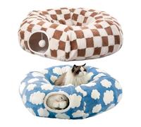 Tunnel De Lit pour Chat - Coussin Amovible en Peluche, Endroit De Couchage pour, Meubles pour Animaux De Compagnie, Design De Jeu en Forme De Beignet | Lit À Donuts Tunnel pour Chat avec Coussi