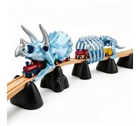 Tunnel d'extension en forme de crâne de dinosaure et squelette compatible avec les systèmes ferroviaires en bois standard de 40 mm, paysage créatif de piste de tricératops et décoration de diorama